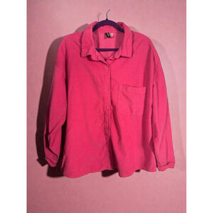 Size L H&M Bright Pink Corduroy Button Down Collared Casual Shirt Valentine’s